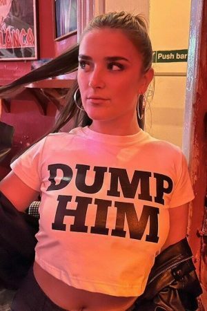 90s Aesthetic Streetwear Dump Him Slogan Crop Tee Y2K Fashion