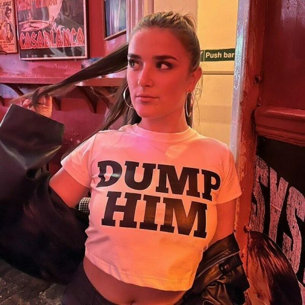 90s Aesthetic Streetwear Dump Him Slogan Crop Tee Y2K Fashion