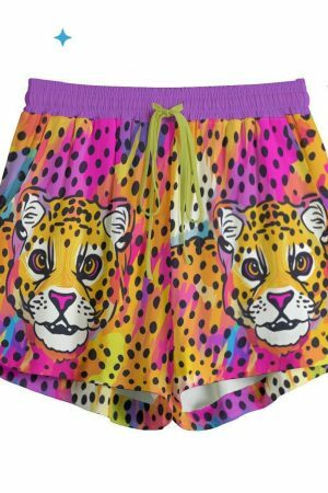 90's Pop-Art Cheetah Print Rainbow Soft-style Streetwear Shorts