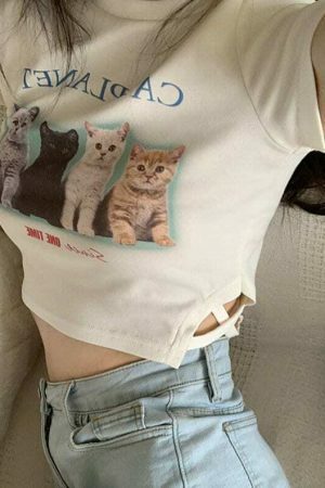 Adorable Y2K Kawaii Cropped Cat Top