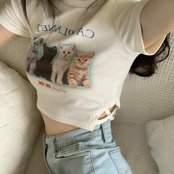 Adorable Y2K Kawaii Cropped Cat Top