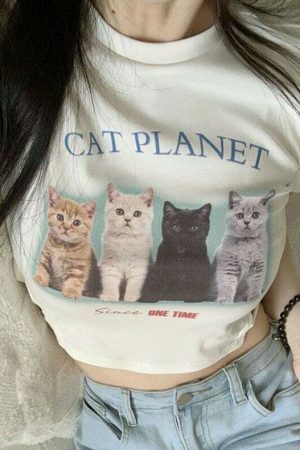 Adorable Y2K Kawaii Cropped Cat Top