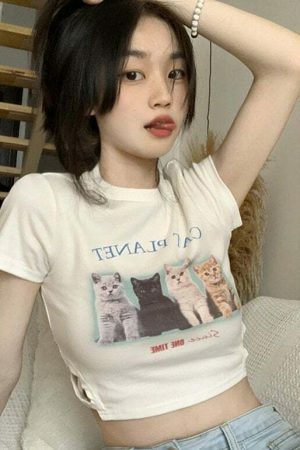 Adorable Y2K Kawaii Cropped Cat Top