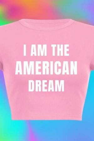 American Dream Y2K Crop Tee, 90s Slogan Aesthetic Fashion, 2000s Letter Print Streetwear