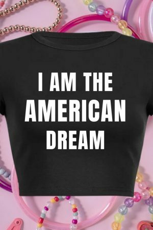 American Dream Y2K Crop Tee, 90s Slogan Aesthetic Fashion, 2000s Letter Print Streetwear