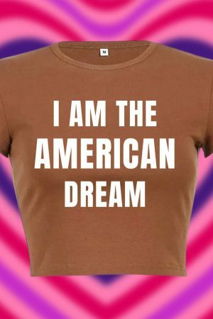 American Dream Y2K Crop Tee, 90s Slogan Aesthetic Fashion, 2000s Letter Print Streetwear