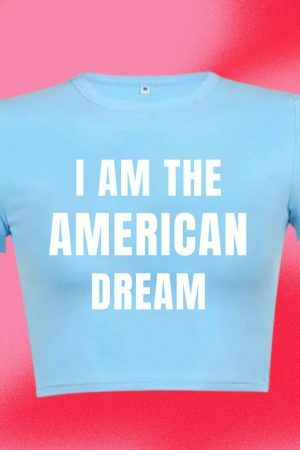 American Dream Y2K Crop Tee, 90s Slogan Aesthetic Fashion, 2000s Letter Print Streetwear