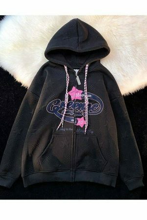 American Retro Oversized Zipper Hoodie with Embroidery | Trendy Hip Hop Soft Grunge Sweatshirt | Y2K Goth Print Hoodie

Optimized Title: Embroidered American Retro