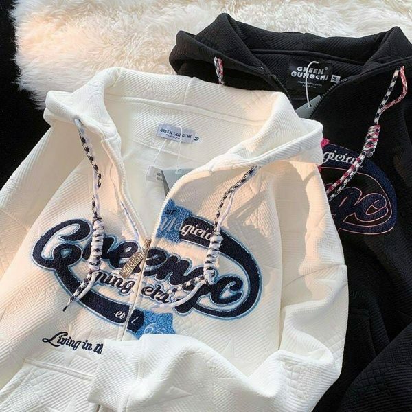 American Retro Oversized Zipper Hoodie with Embroidery | Trendy Hip Hop Soft Grunge Sweatshirt | Y2K Goth Print Hoodie

Optimized Title: Embroidered American Retro