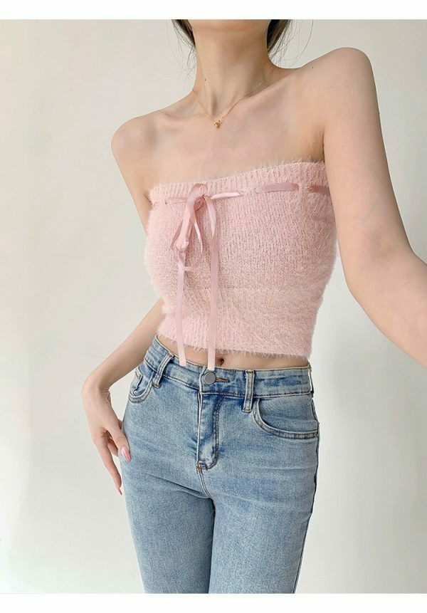 Baby Pink Knit Crop Cardigan Set - Y2K Streetwear Aesthetic