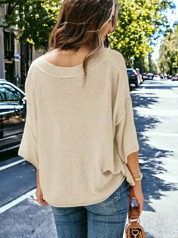 Beige Heart Print Knit Streetwear Sweater