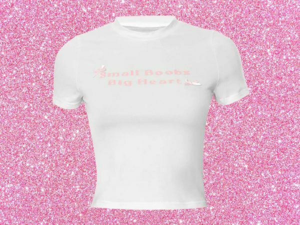 Big Heart White Baby T-Shirt, Funny Slogan Crop Tee, Bow Aesthetic Baddie Y2K Graphic Print Slay Girl Top