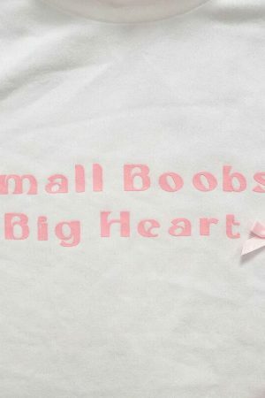 Big Heart White Baby T-Shirt, Funny Slogan Crop Tee, Bow Aesthetic Baddie Y2K Graphic Print Slay Girl Top