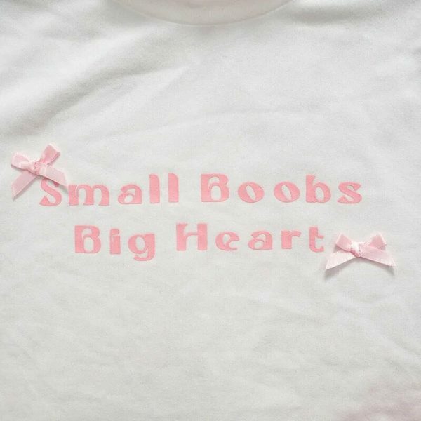 Big Heart White Baby T-Shirt, Funny Slogan Crop Tee, Bow Aesthetic Baddie Y2K Graphic Print Slay Girl Top