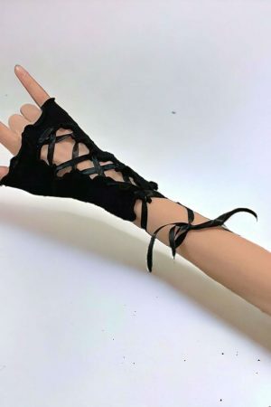 Black Lace Fingerless Gloves | Women's Steampunk Arm Sleeves