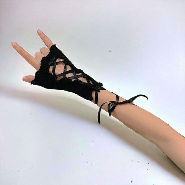 Black Lace Fingerless Gloves | Women's Steampunk Arm Sleeves