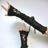 Black Lace Fingerless Gloves | Women's Steampunk Arm Sleeves