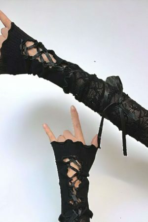 Black Lace Fingerless Gloves | Women's Steampunk Arm Sleeves