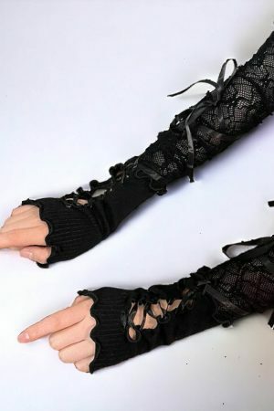 Black Lace Fingerless Gloves | Women's Steampunk Arm Sleeves