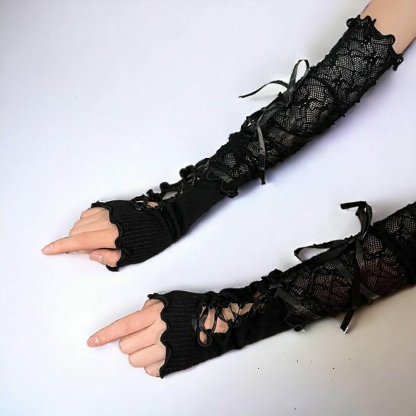 Black Lace Fingerless Gloves | Women's Steampunk Arm Sleeves