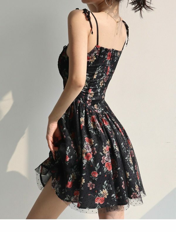 Black Red Floral Lace Mini Dress Y2K Streetwear Aesthetic