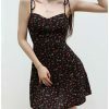 Black Red Floral Mini Dress Y2K Streetwear Spaghetti Strap Chiffon Sundress