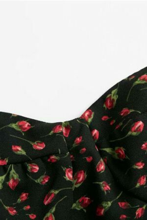 Black Red Floral Mini Dress Y2K Streetwear Spaghetti Strap Chiffon Sundress