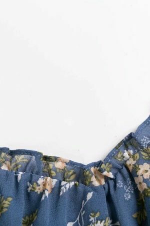 Blue Floral Strappy Cami Crop Top - Y2K Korean French Retro Summer Streetwear