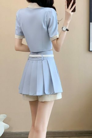 Blue Schoolgirl Coord Set - Y2K Inspired Streetwear Fashion