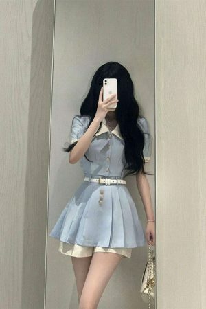 Blue Schoolgirl Coord Set - Y2K Inspired Streetwear Fashion