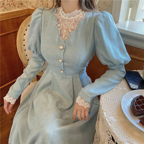 Blue Y2K Lace Midi Dress - Vintage Streetwear Fashion