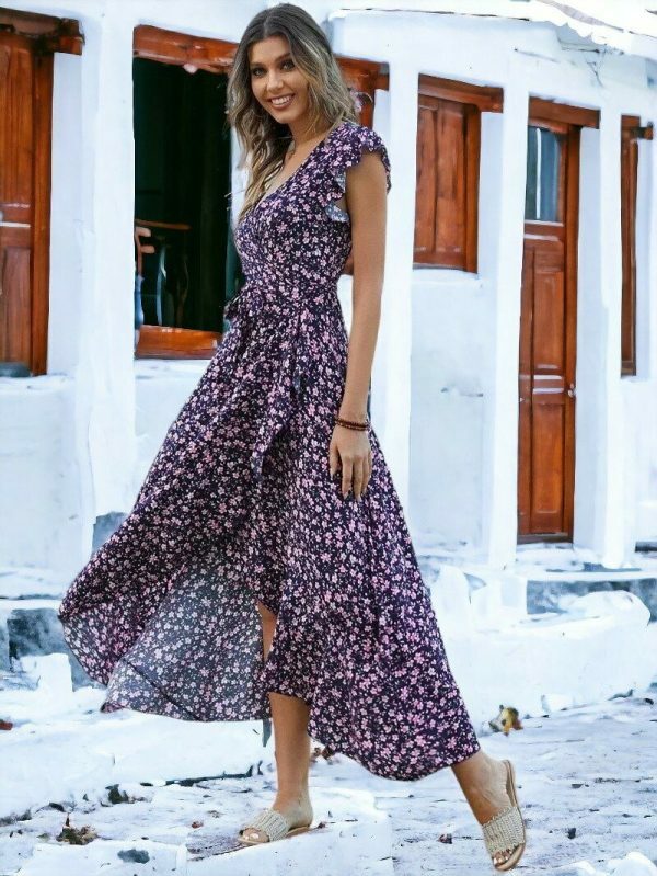 Bohemian Floral Print Irregular Slit Y2K Streetwear Summer Dress