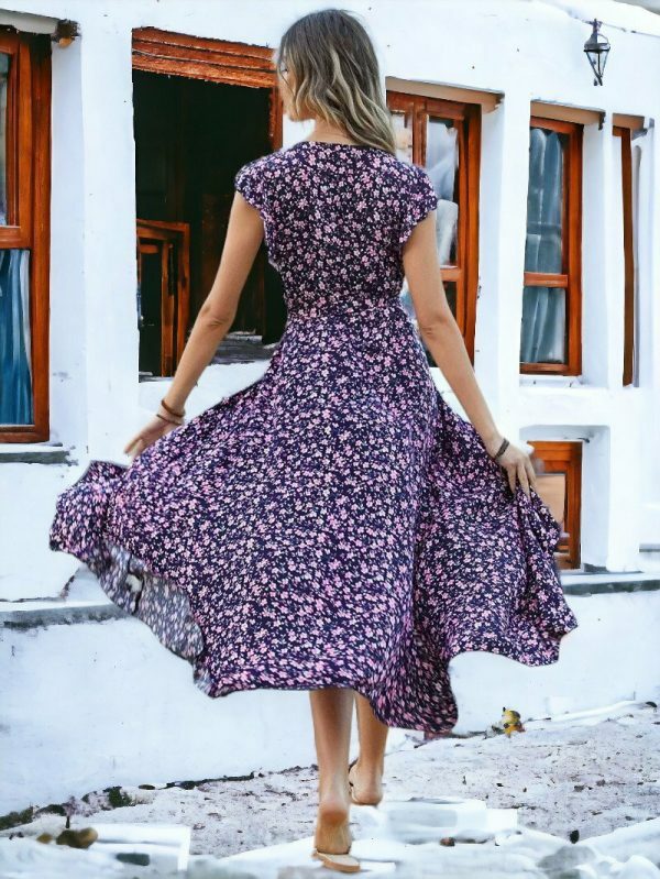 Bohemian Floral Print Irregular Slit Y2K Streetwear Summer Dress