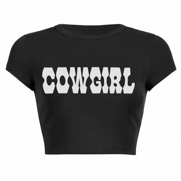 Brown Cowgirl Y2K Retro Letter Print Crop Tee - Women's Streetwear Top