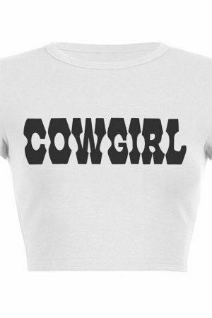 Brown Cowgirl Y2K Retro Letter Print Crop Tee - Women's Streetwear Top