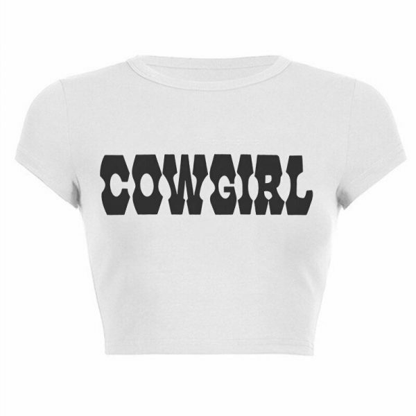 Brown Cowgirl Y2K Retro Letter Print Crop Tee - Women's Streetwear Top