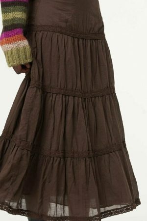 Brown Pleated Midi Skirt - Vintage Grunge Kawaii Retro Aesthetic