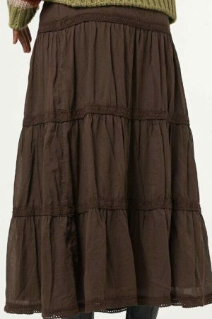 Brown Pleated Midi Skirt - Vintage Grunge Kawaii Retro Aesthetic