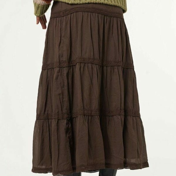 Brown Pleated Midi Skirt - Vintage Grunge Kawaii Retro Aesthetic