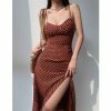 Brown Polka Dot Y2K Midi Strap Dress - Streetwear Fashion