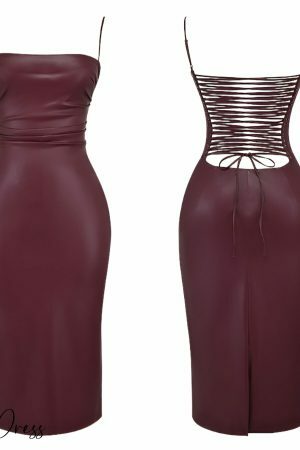 Burgundy Leather Dress with Lace-Up Back - Y2K Streetwear for Night Out and Parties