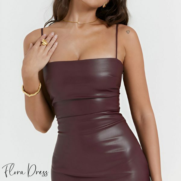 Burgundy Leather Dress with Lace-Up Back - Y2K Streetwear for Night Out and Parties