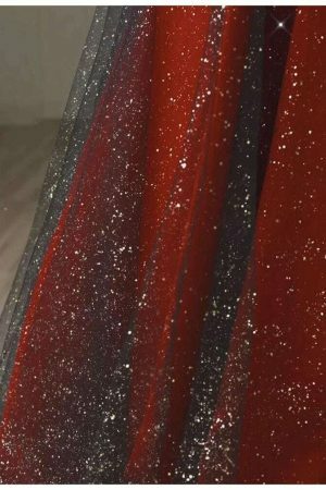 Burgundy Sequin Strapless Evening Dress, Y2K Aesthetic, Streetwear Fashion