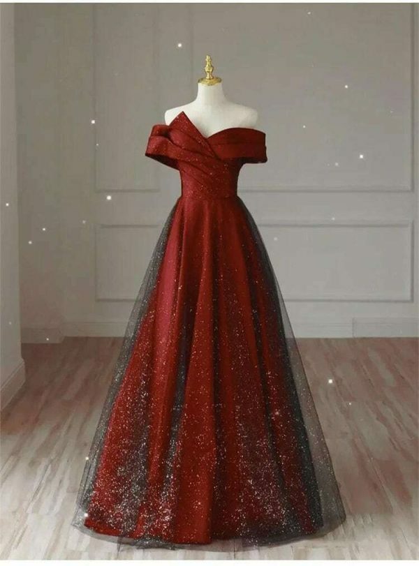 Burgundy Sequin Strapless Evening Dress, Y2K Aesthetic, Streetwear Fashion