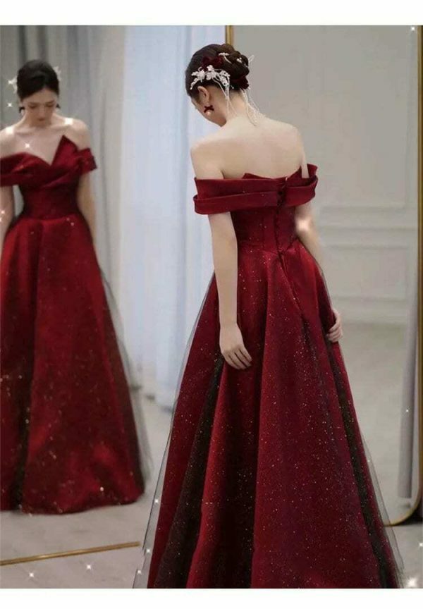 Burgundy Sequin Strapless Evening Dress, Y2K Aesthetic, Streetwear Fashion