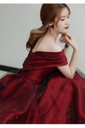 Burgundy Sequin Strapless Evening Dress, Y2K Aesthetic, Streetwear Fashion