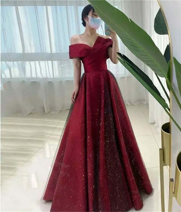 Burgundy Sequin Strapless Evening Dress, Y2K Aesthetic, Streetwear Fashion