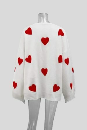 Chic Embroidery Knit Sweater: Love Heart Pullover, Loose Fit Top, Thick Winter Jumper