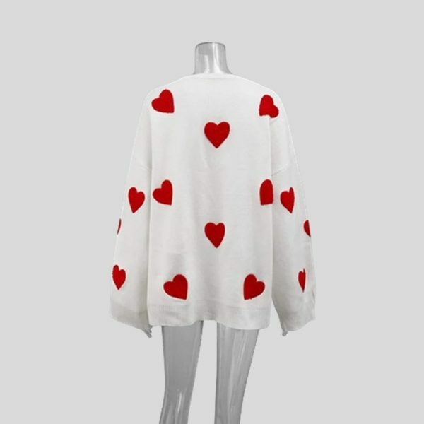 Chic Embroidery Knit Sweater: Love Heart Pullover, Loose Fit Top, Thick Winter Jumper