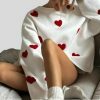 Chic Embroidery Knit Sweater: Love Heart Pullover, Loose Fit Top, Thick Winter Jumper